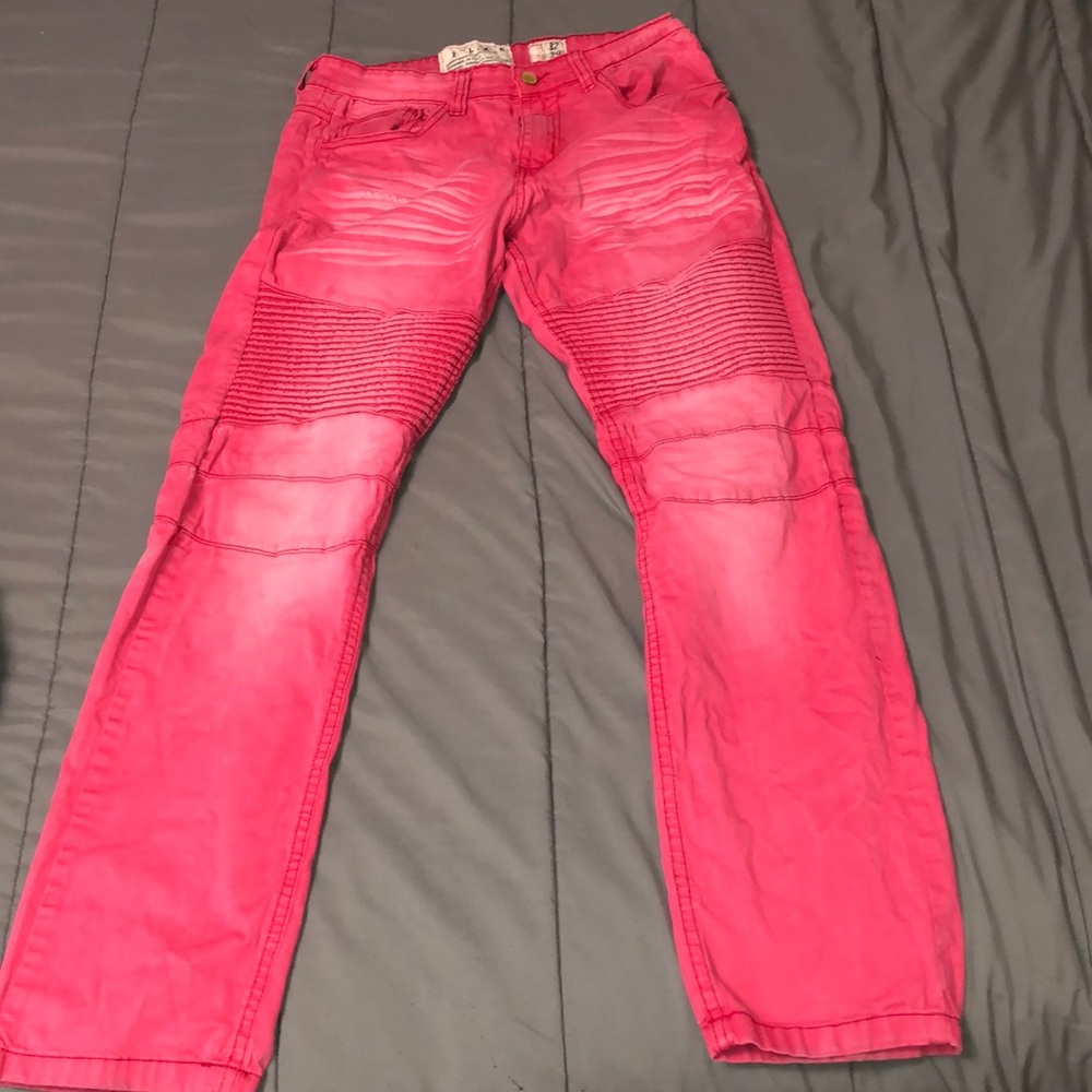 Red Straight Moto Jeans